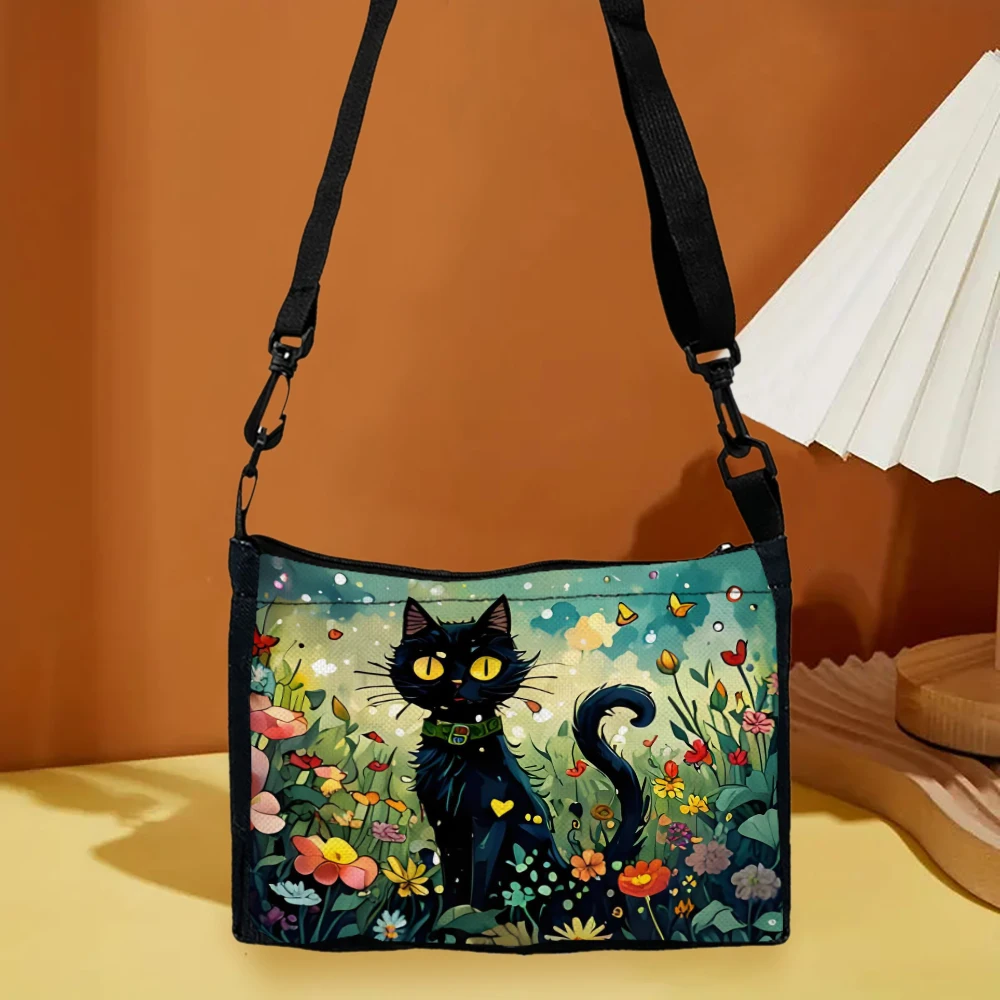 Ethnic Fashion Illustration - Cute Cartoon Cat Crossbody Bag Ethnic