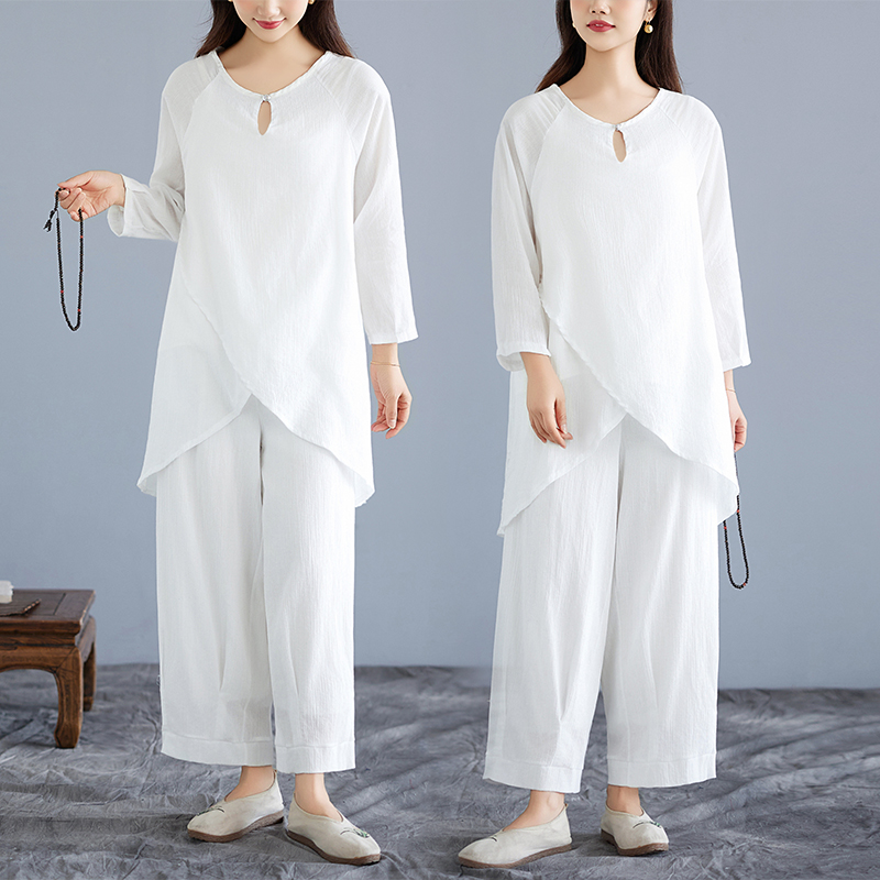 White Cotton Linen Set Zen Med - Ethnic Wear ulasan dan harga
