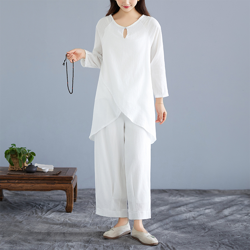White Cotton Linen Set Zen Med - Ethnic Wear ulasan dan harga