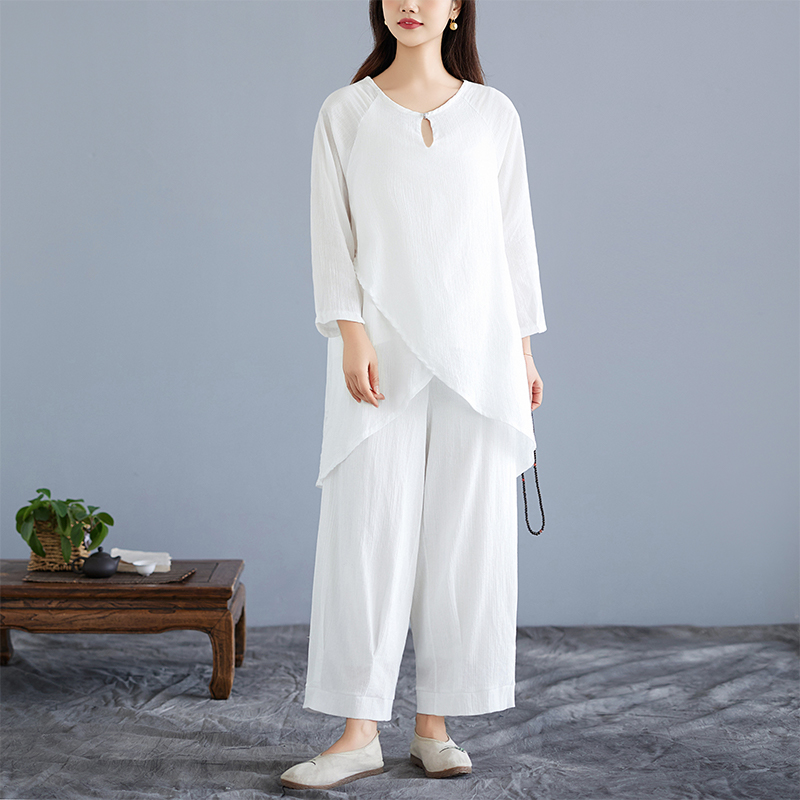 White Cotton Linen Set Zen Med - Ethnic Wear ulasan dan harga