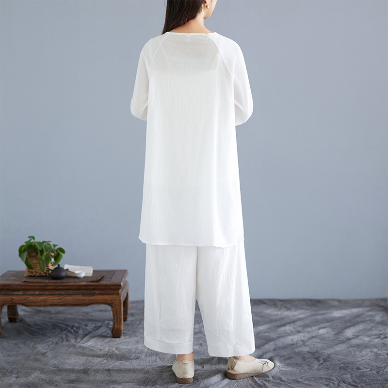 White Cotton Linen Set Zen Med - Ethnic Wear ulasan dan harga