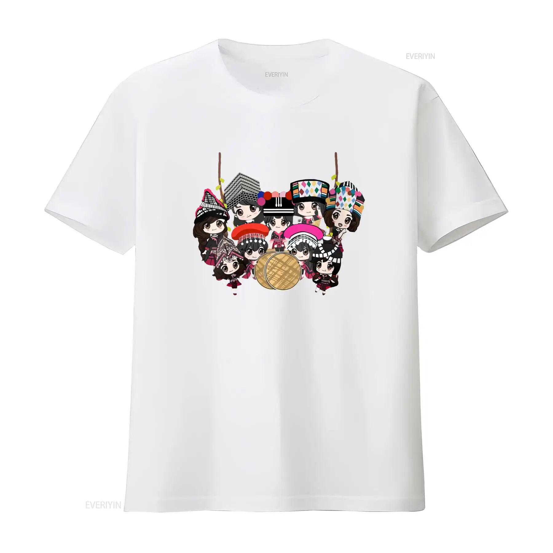 9 Hmong Girls Cartoon Print T  - Fashion Ethnic Wear For Men ulasan dan harga