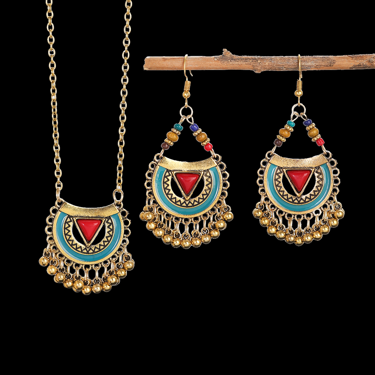 Ethnic Red Stone Necklace Earr - Ethnic Fashion Trends 2026 ulasan dan harga