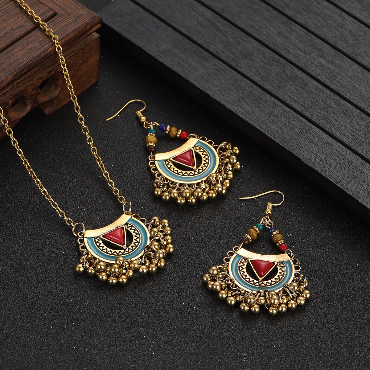Ethnic Red Stone Necklace Earr - Ethnic Fashion Trends 2026 ulasan dan harga